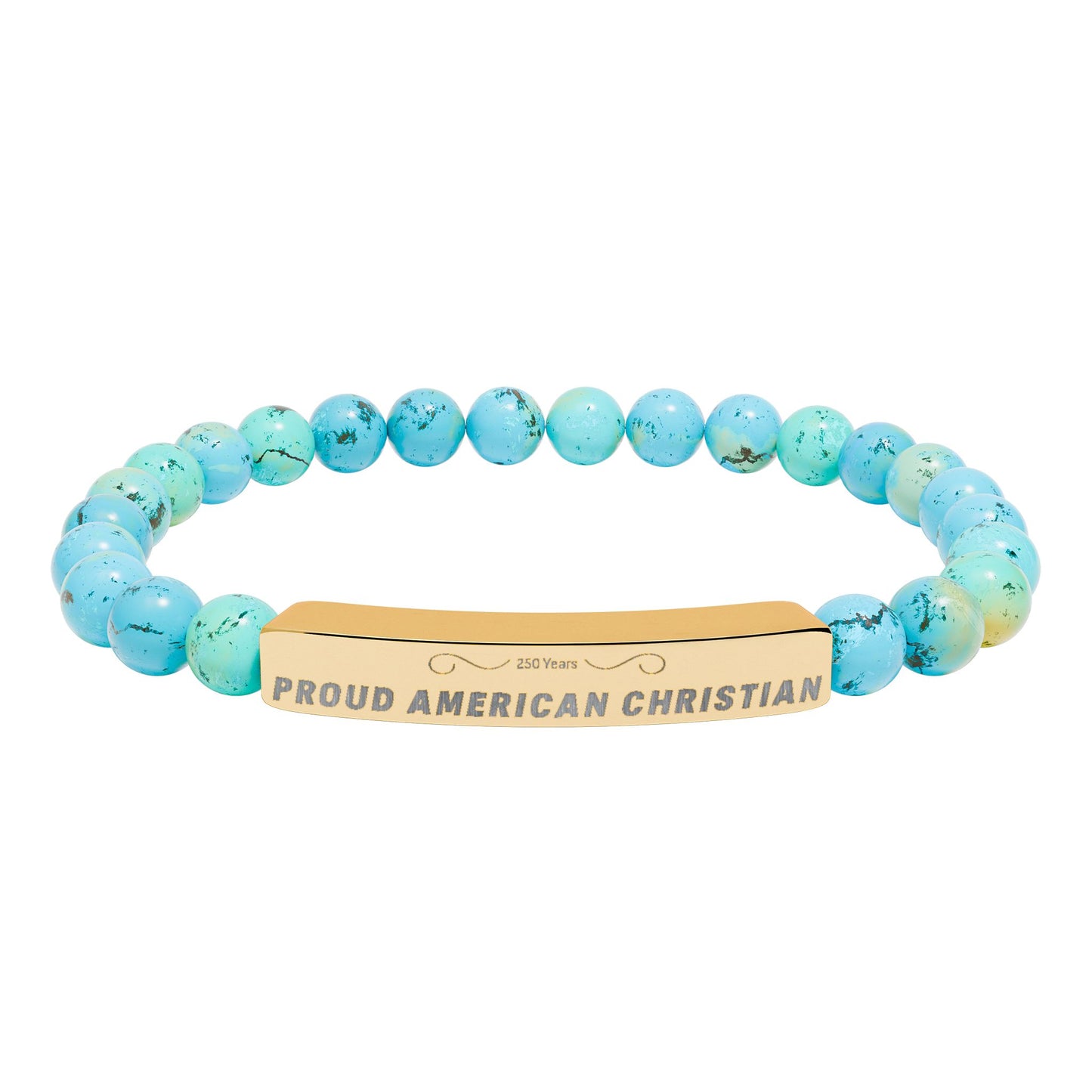 Engraved Natural Stone Bead Bracelet — Proud American Christian
