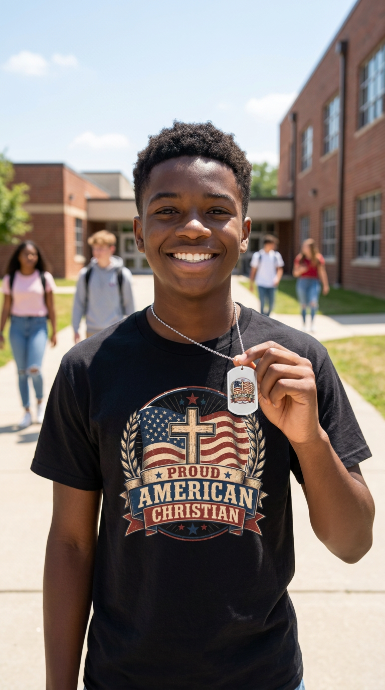 Proudly American Christian Dog Tag | Patriotic Design