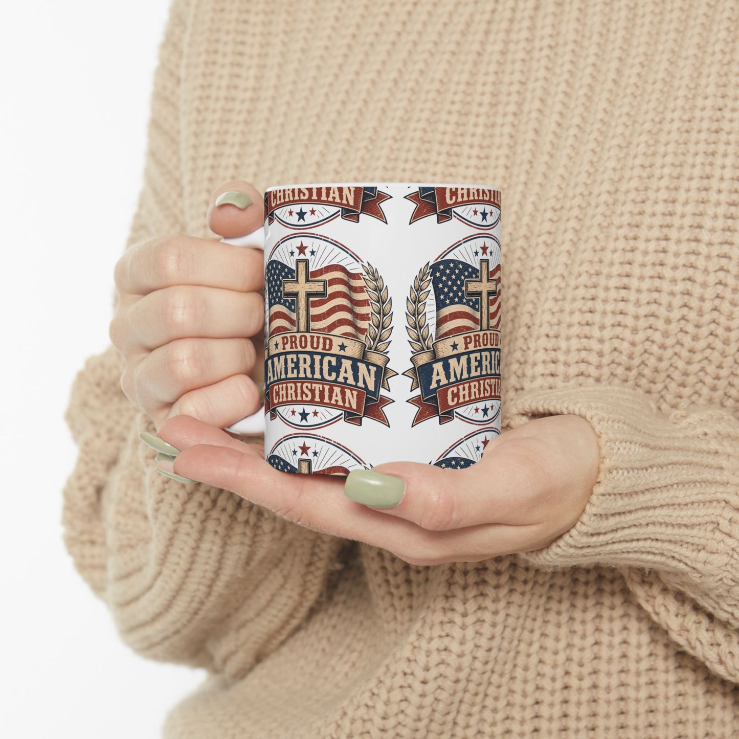 Proudly American Christian Mug — Patriotic Design
