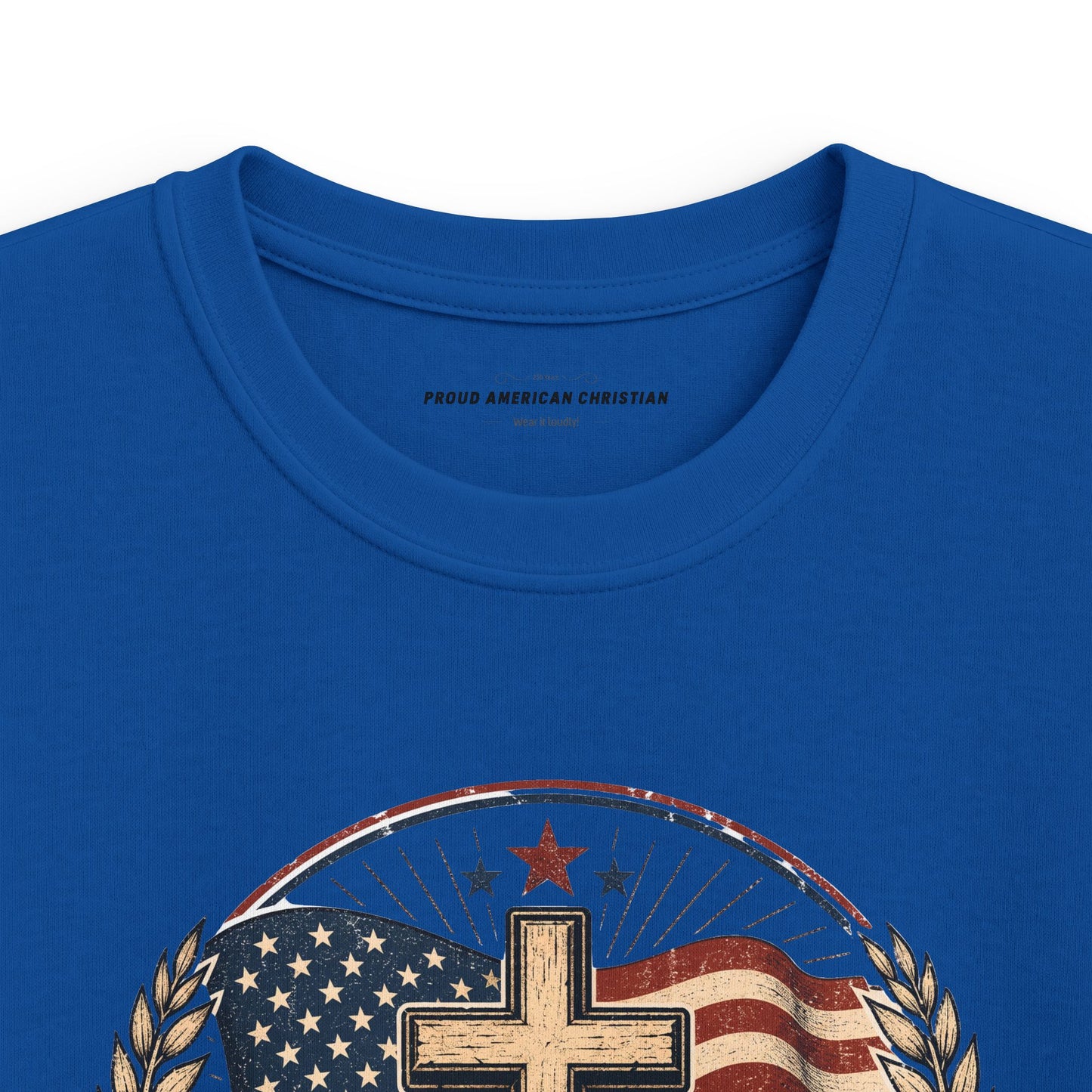 Kids Tee — Proud American Christian Flag Cross Design