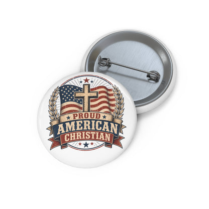 Proud American Christian Pin Button — Flag & Cross Faith Badge