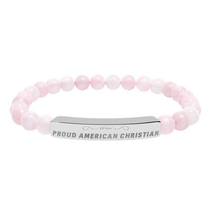 Engraved Natural Stone Bead Bracelet — Proud American Christian