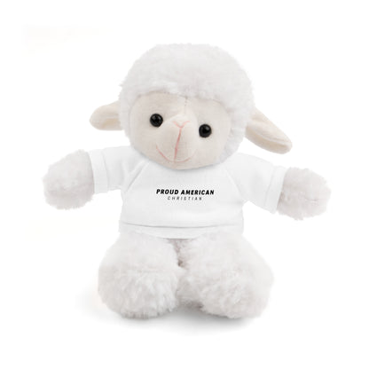 Brown Plush Teddy Bear with White Tee — 'Proud American Christian' Stuffed Animal Gift