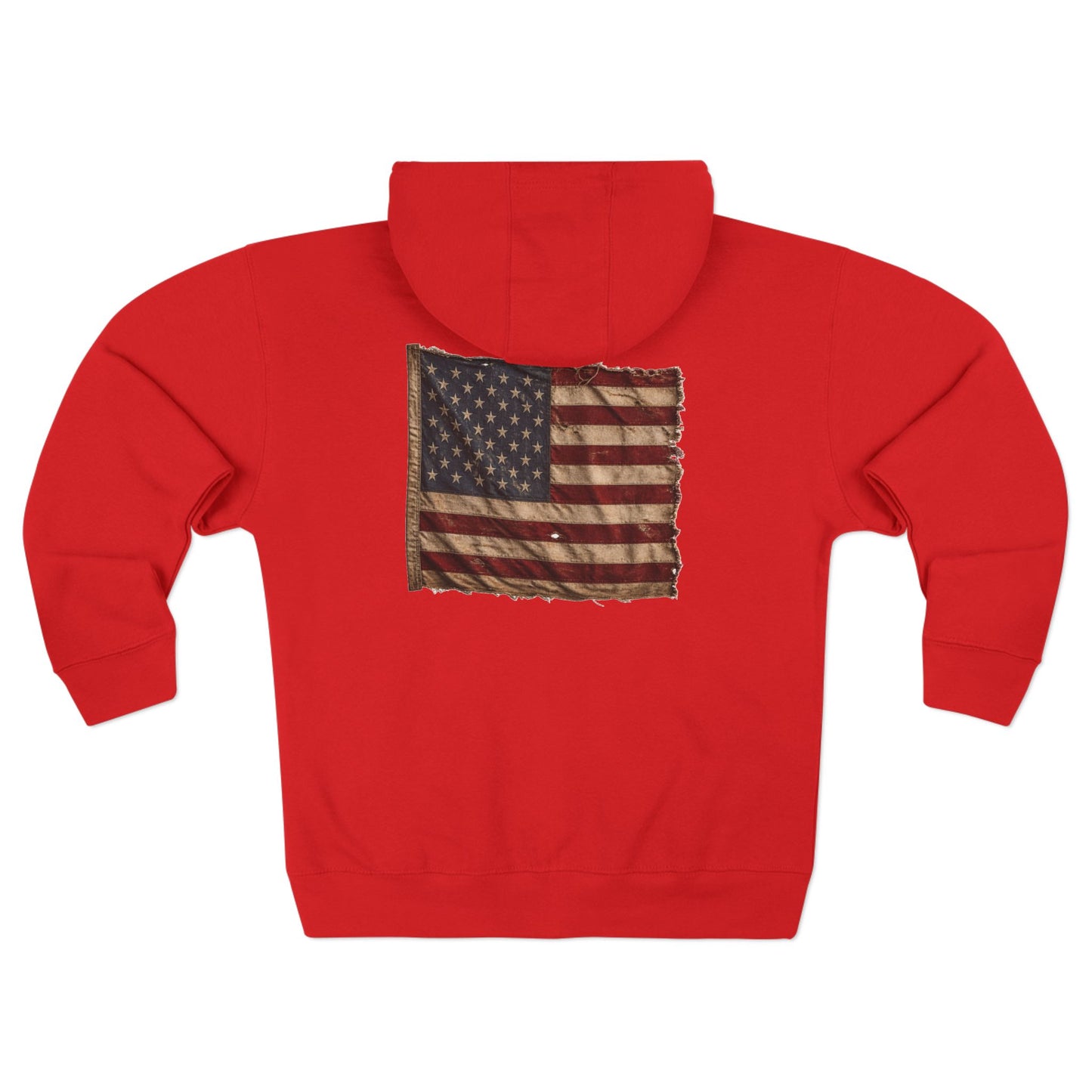 Proud American Christian Zip Hoodie — Distressed Flag Back Print