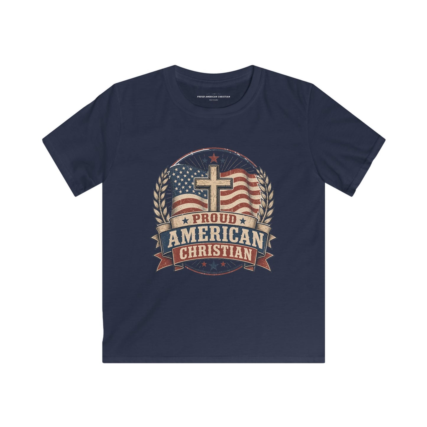 Kids Tee — Proud American Christian Flag Cross Design
