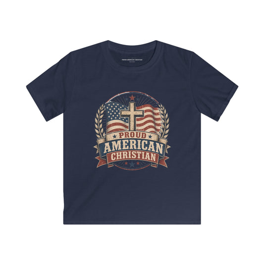 Kids Tee — Proud American Christian Flag Cross Design