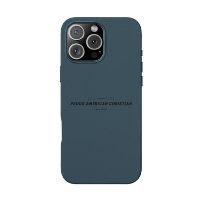 Engraved PU Leather Phone Case — "Proud American Christian" Minimalist Protective Cover