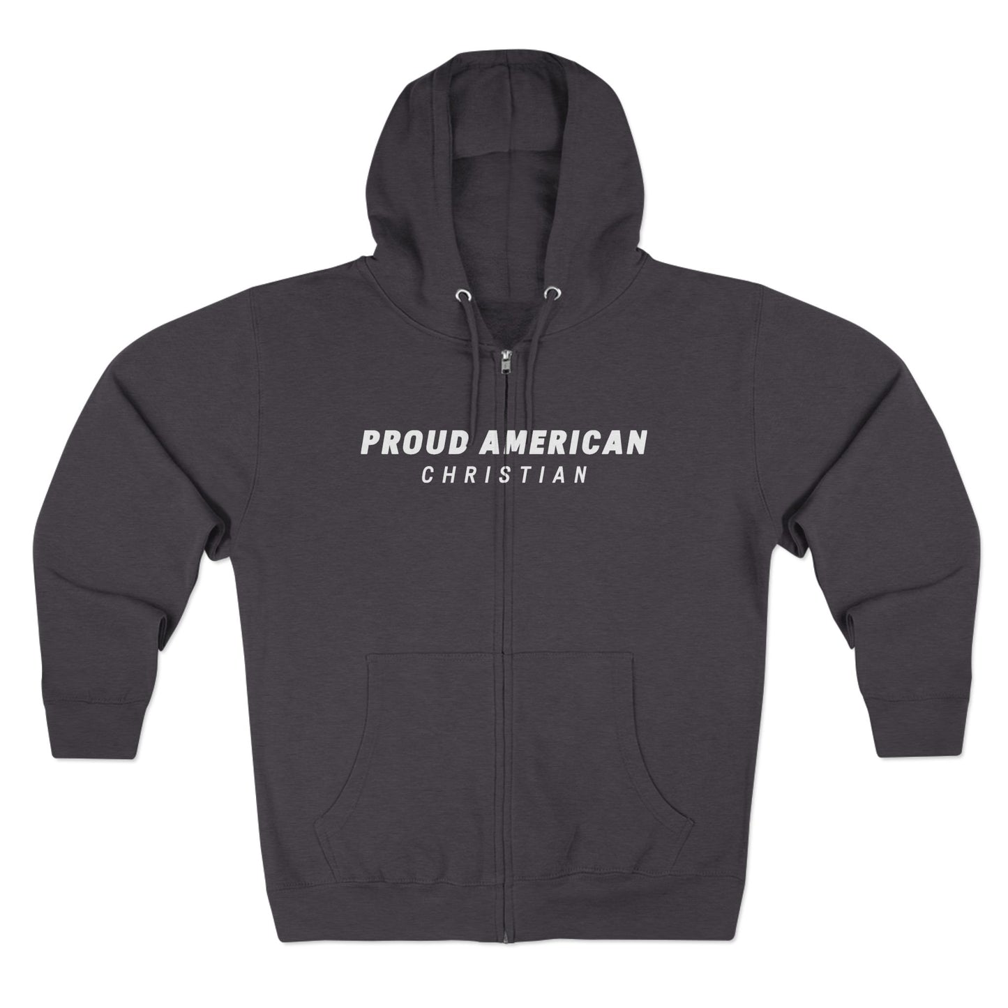 Proud American Christian Zip Hoodie — Distressed Flag Back Print