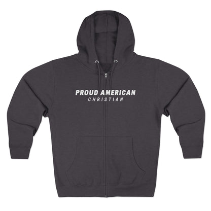 Proud American Christian Zip Hoodie — Distressed Flag Back Print