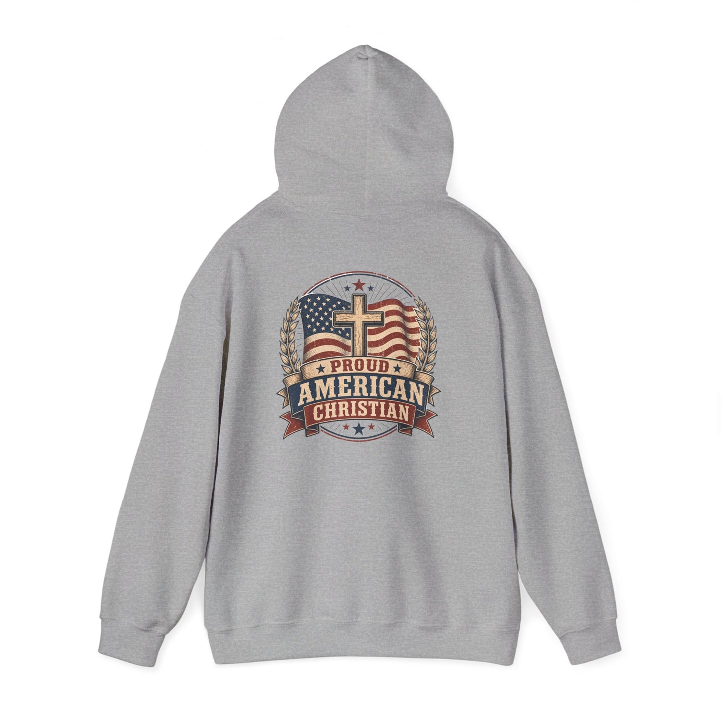 Proud American Christian Hoodie — Flag & Cross Patriotic Pullover