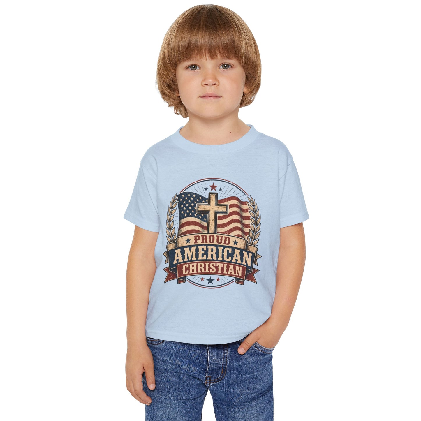 Toddler T-Shirt — Proud American Christian Flag Cross Design