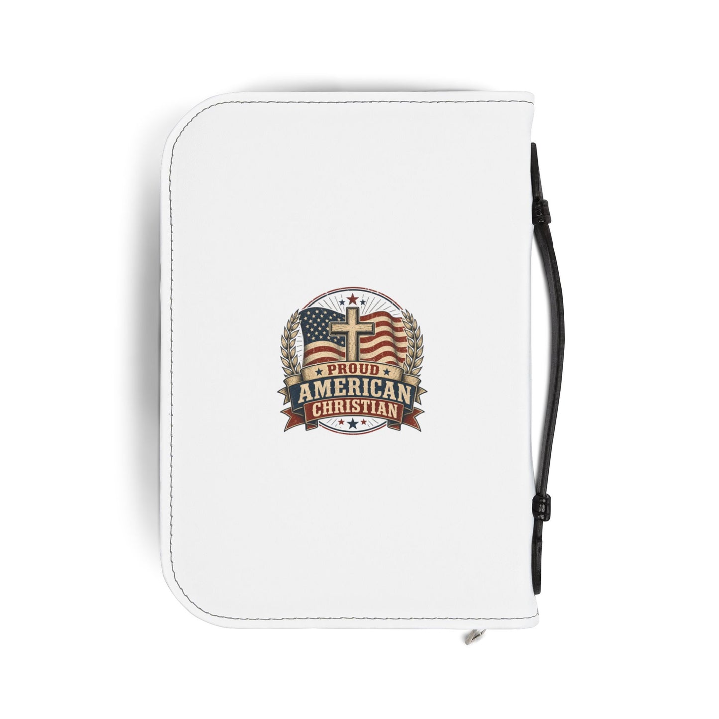 Bible Cover — "Proud American Christian" Zippered Scripture Cover (Patriotic Cross Design)