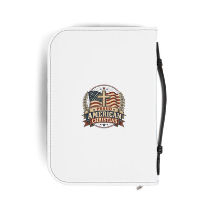 Bible Cover — "Proud American Christian" Zippered Scripture Cover (Patriotic Cross Design)