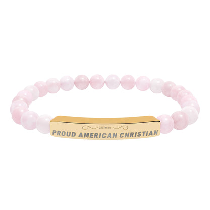 Engraved Natural Stone Bead Bracelet — Proud American Christian