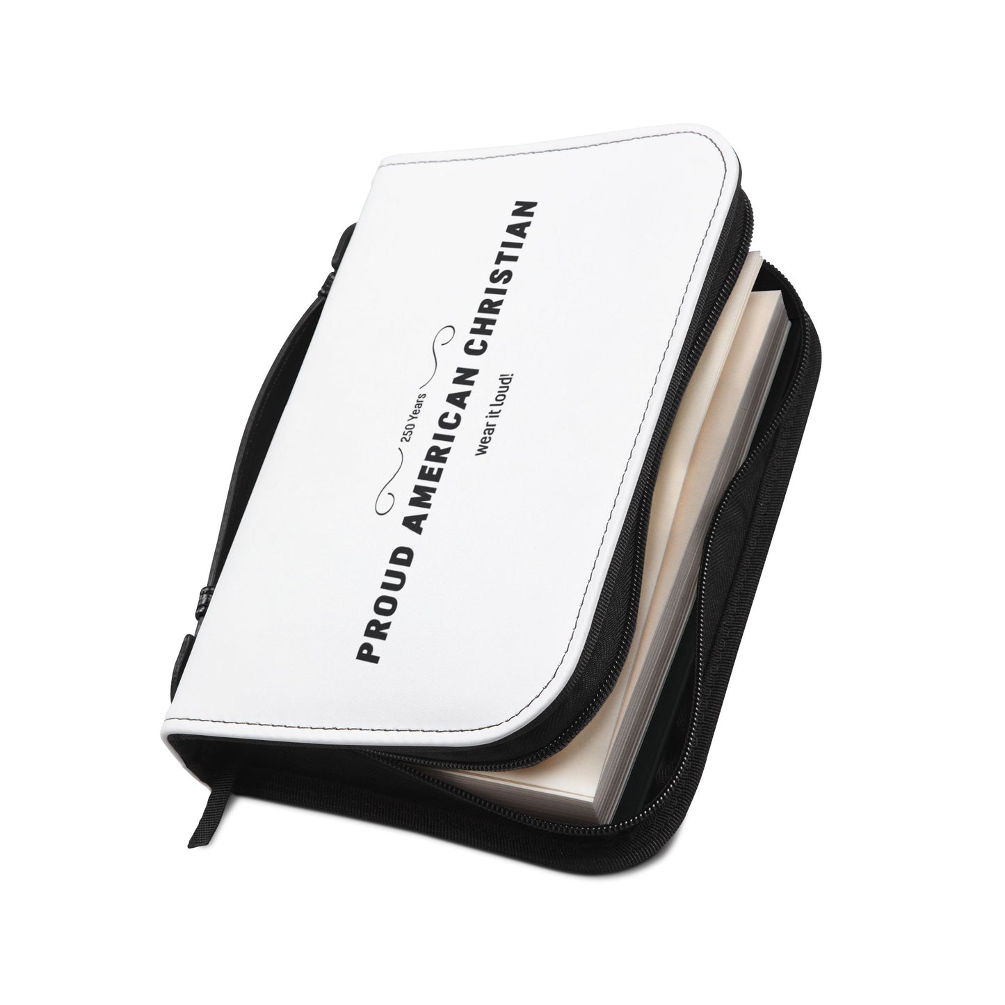 Bible Cover — "Proud American Christian" Zippered Scripture Cover (Patriotic Cross Design)