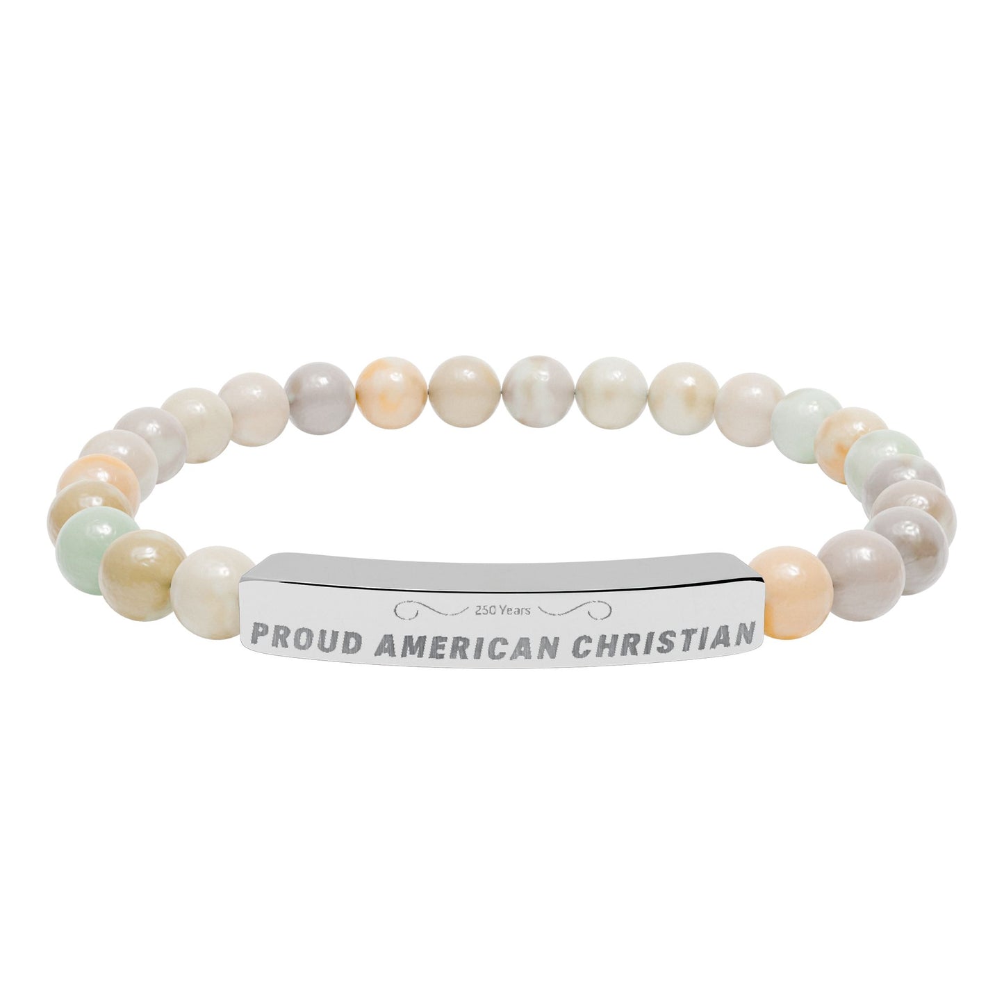 Engraved Natural Stone Bead Bracelet — Proud American Christian