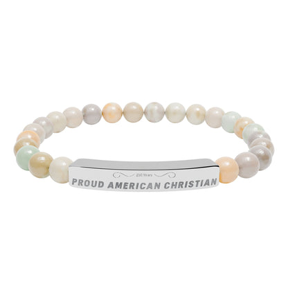 Engraved Natural Stone Bead Bracelet — Proud American Christian