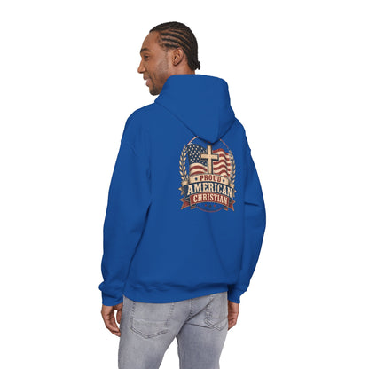 Proud American Christian Hoodie — Flag & Cross Patriotic Pullover