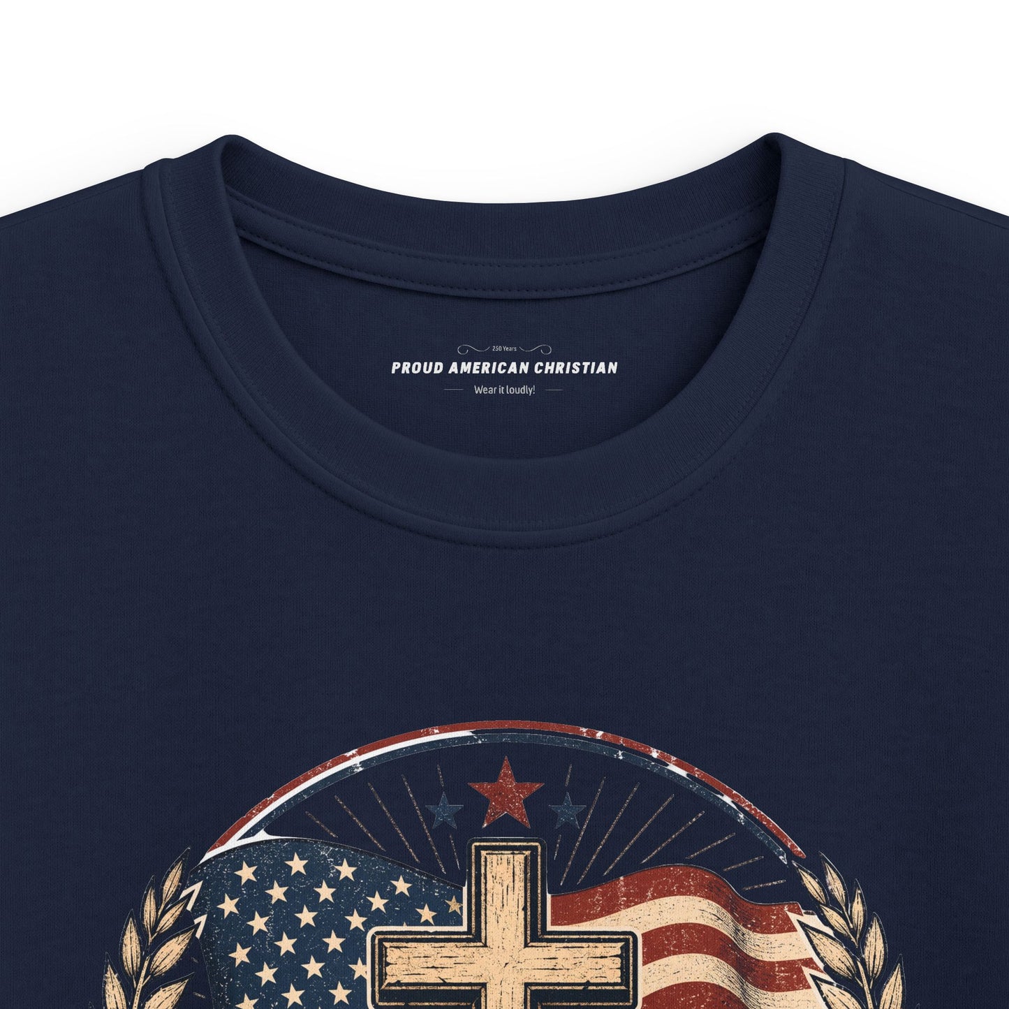 Kids Tee — Proud American Christian Flag Cross Design