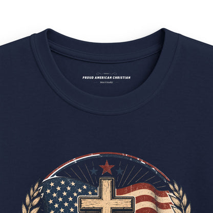 Kids Tee — Proud American Christian Flag Cross Design
