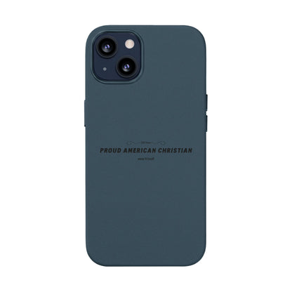 Engraved PU Leather Phone Case — "Proud American Christian" Minimalist Protective Cover