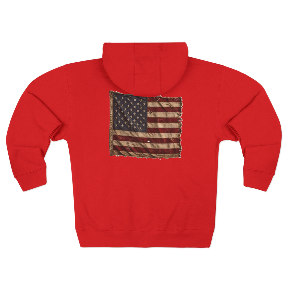 American Christian Zip Hoodie — Distressed Flag Back Print (Adults)