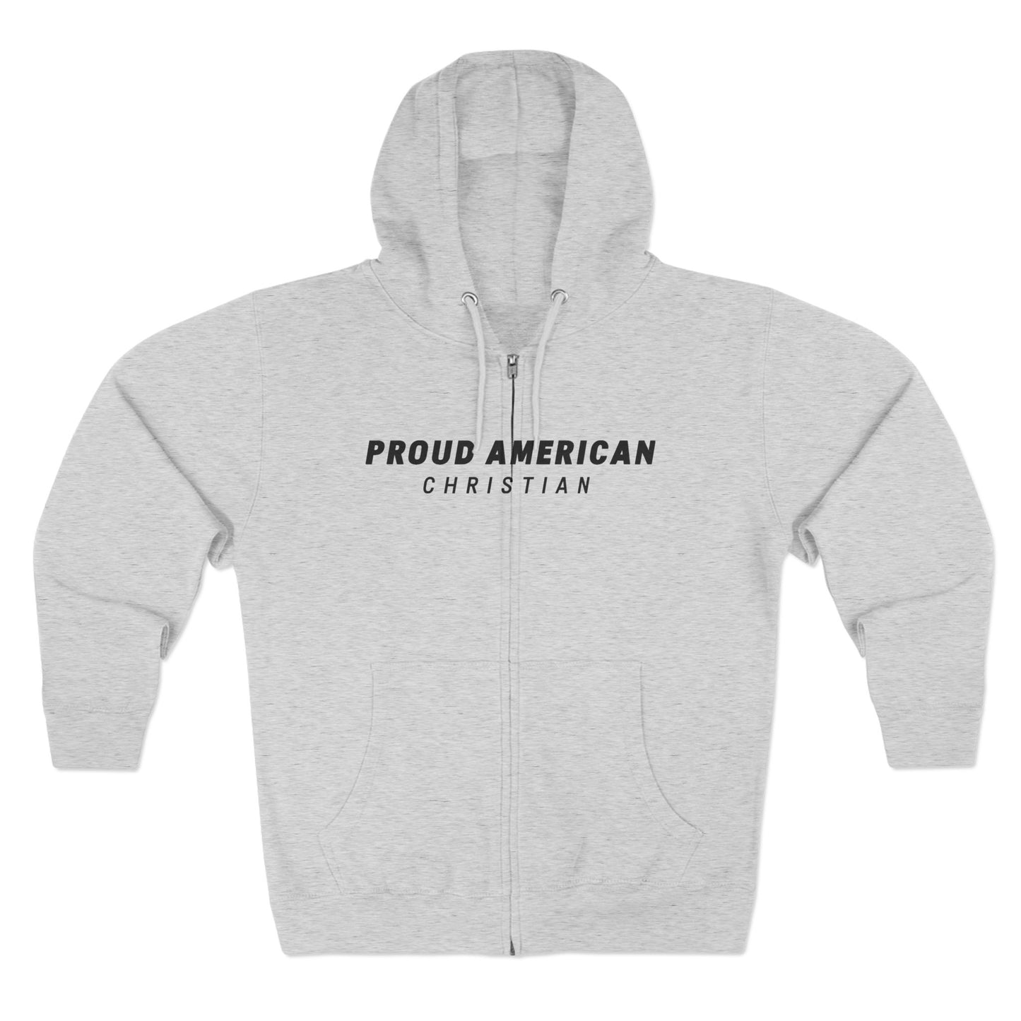 Proud American Christian Zip Hoodie — Distressed Flag Back Print