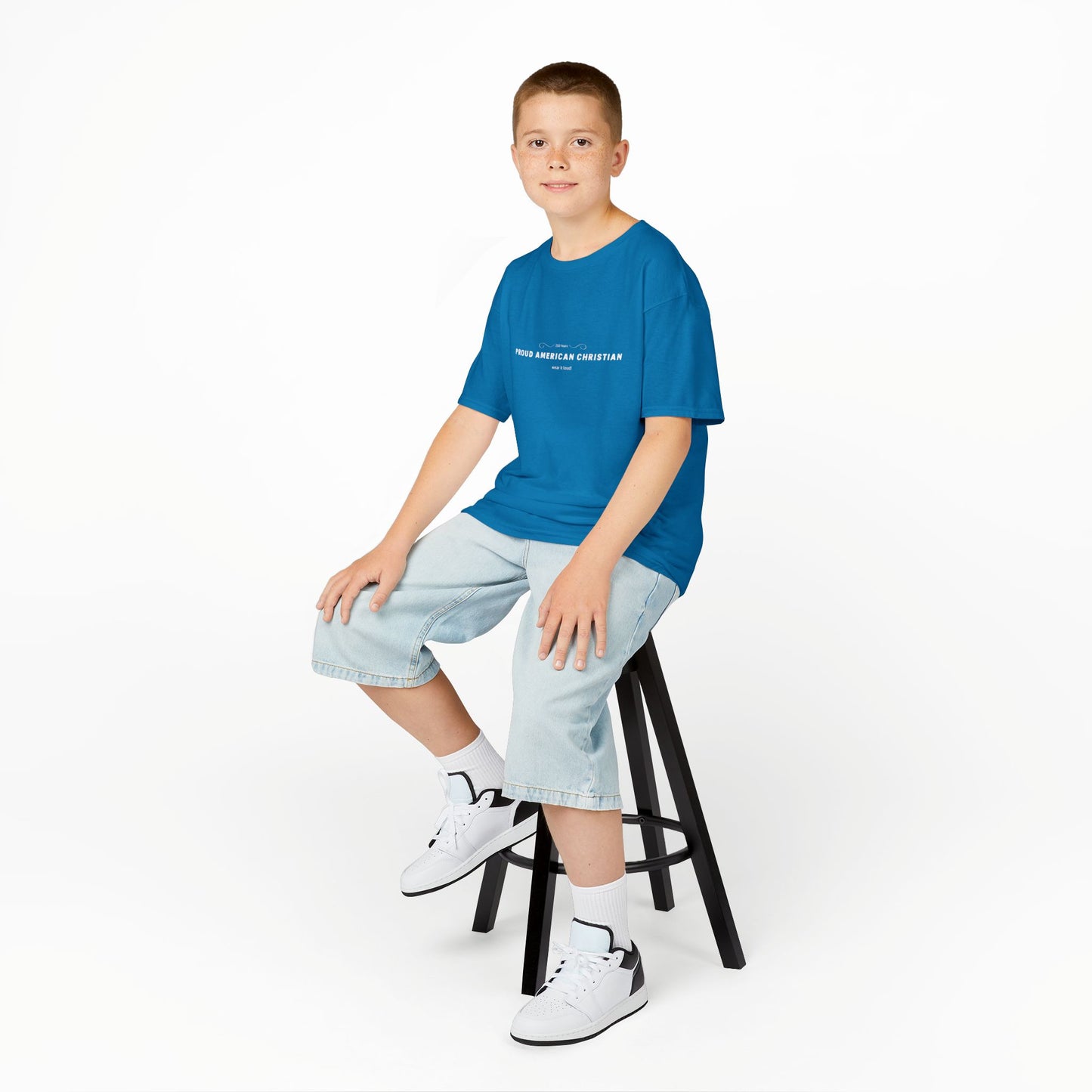 Kids T‑Shirt - "Proud American Christian" Minimalist Faith Tee for Children