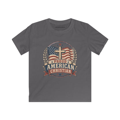 Kids Tee — Proud American Christian Flag Cross Design