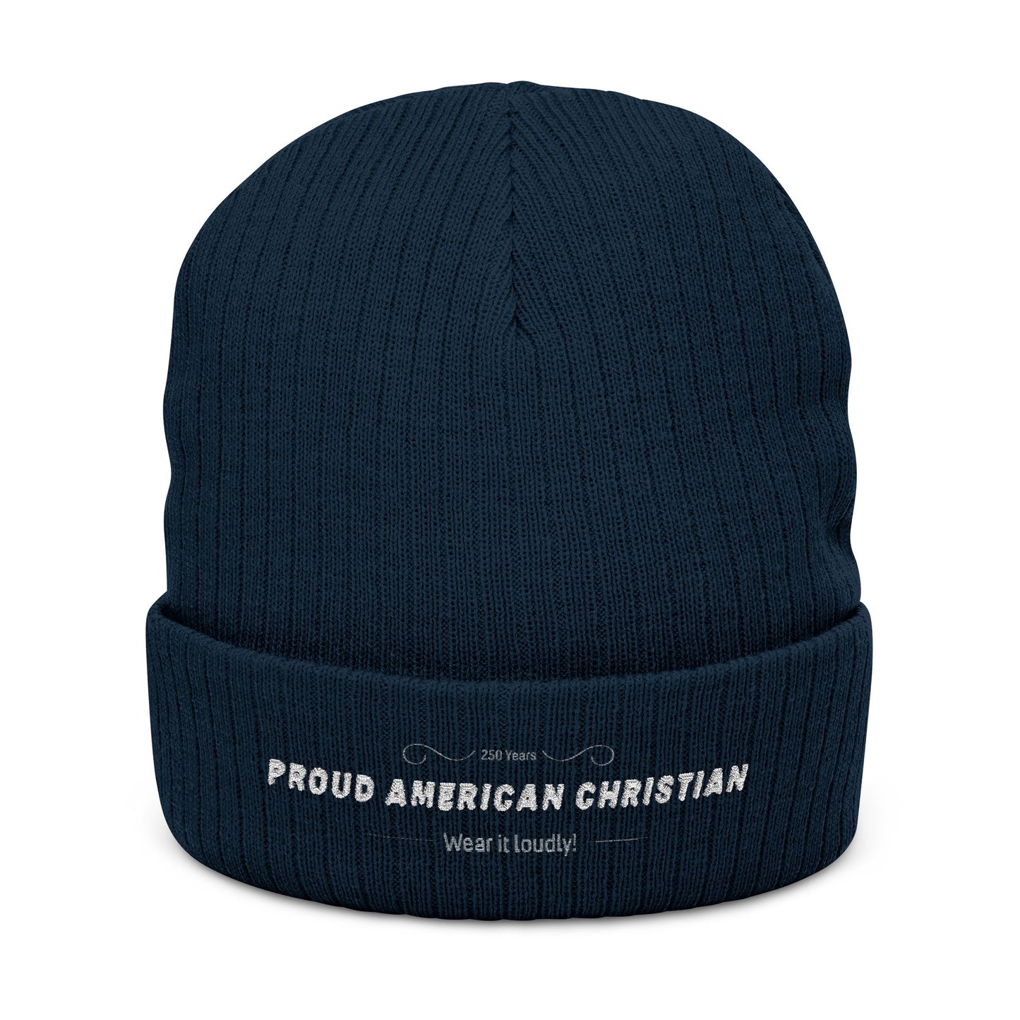 Embroidered 'Proud American Christian' Ribbed Knit Beanie