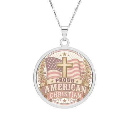 Proudly American Christian Round Pendant | Patriotic Design
