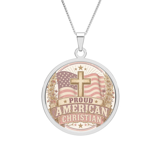 Proudly American Christian Round Pendant | Patriotic Design