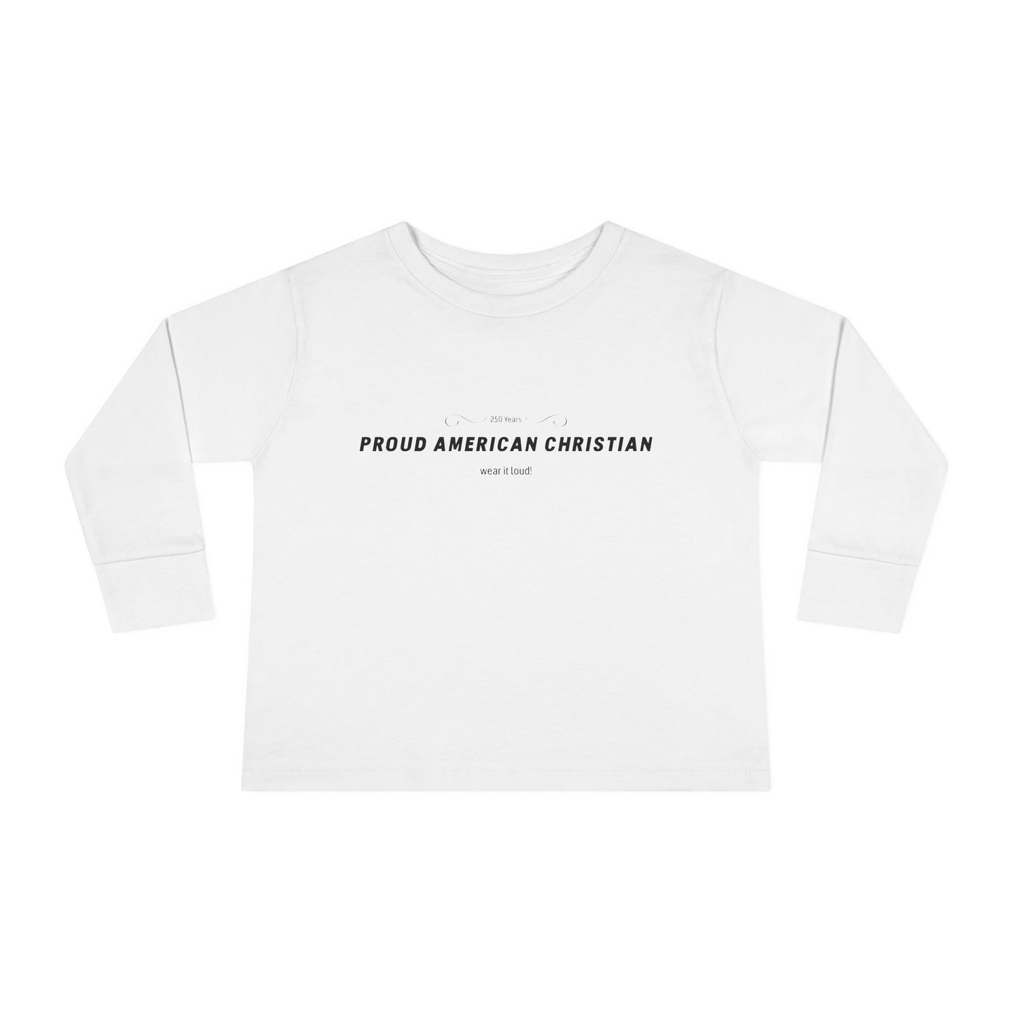 Toddler Long Sleeve Tee — "Proud American Christian" Minimalist Baby Shirt