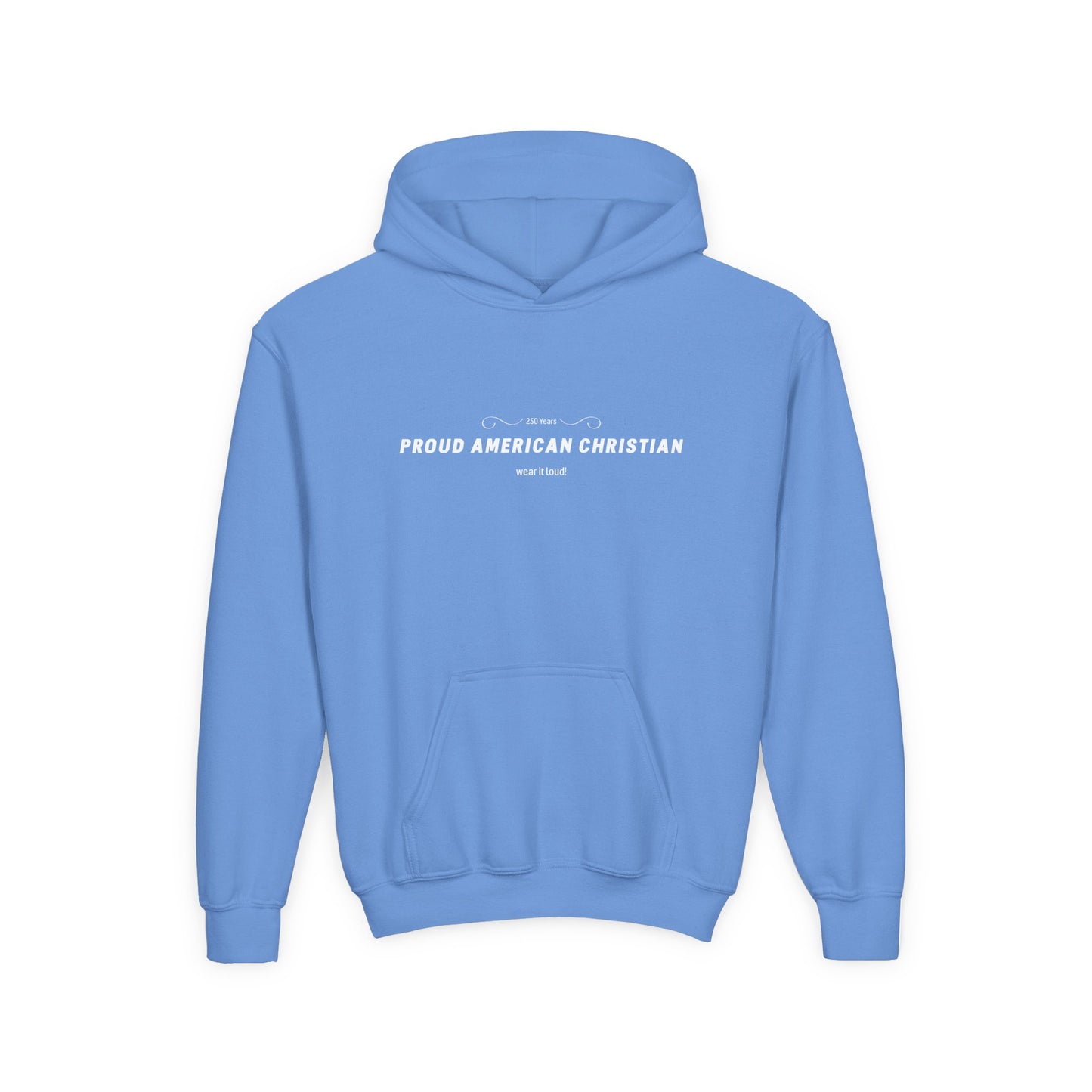Proud American Christian Hoodie — Youth Patriotic Cross Pullover