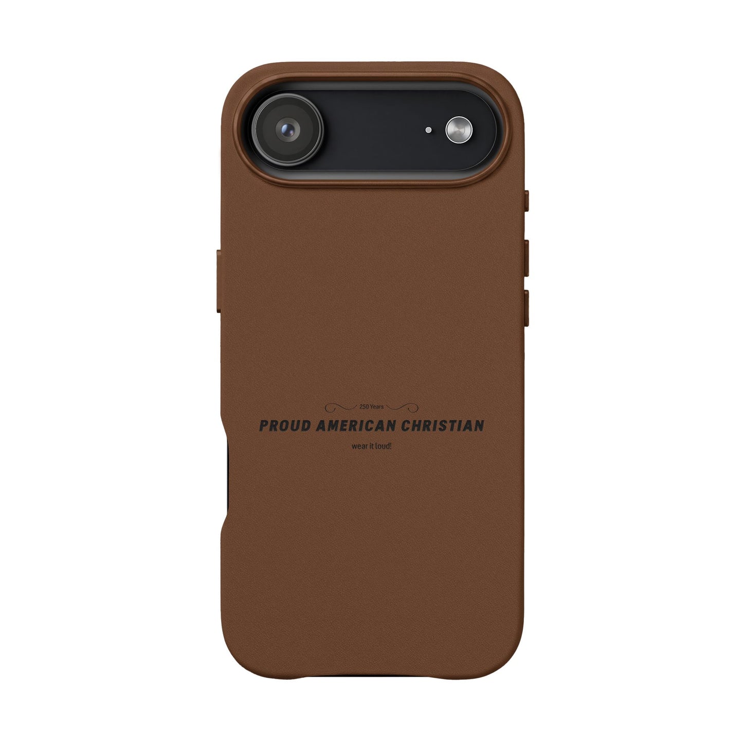 Engraved PU Leather Phone Case — "Proud American Christian" Minimalist Protective Cover