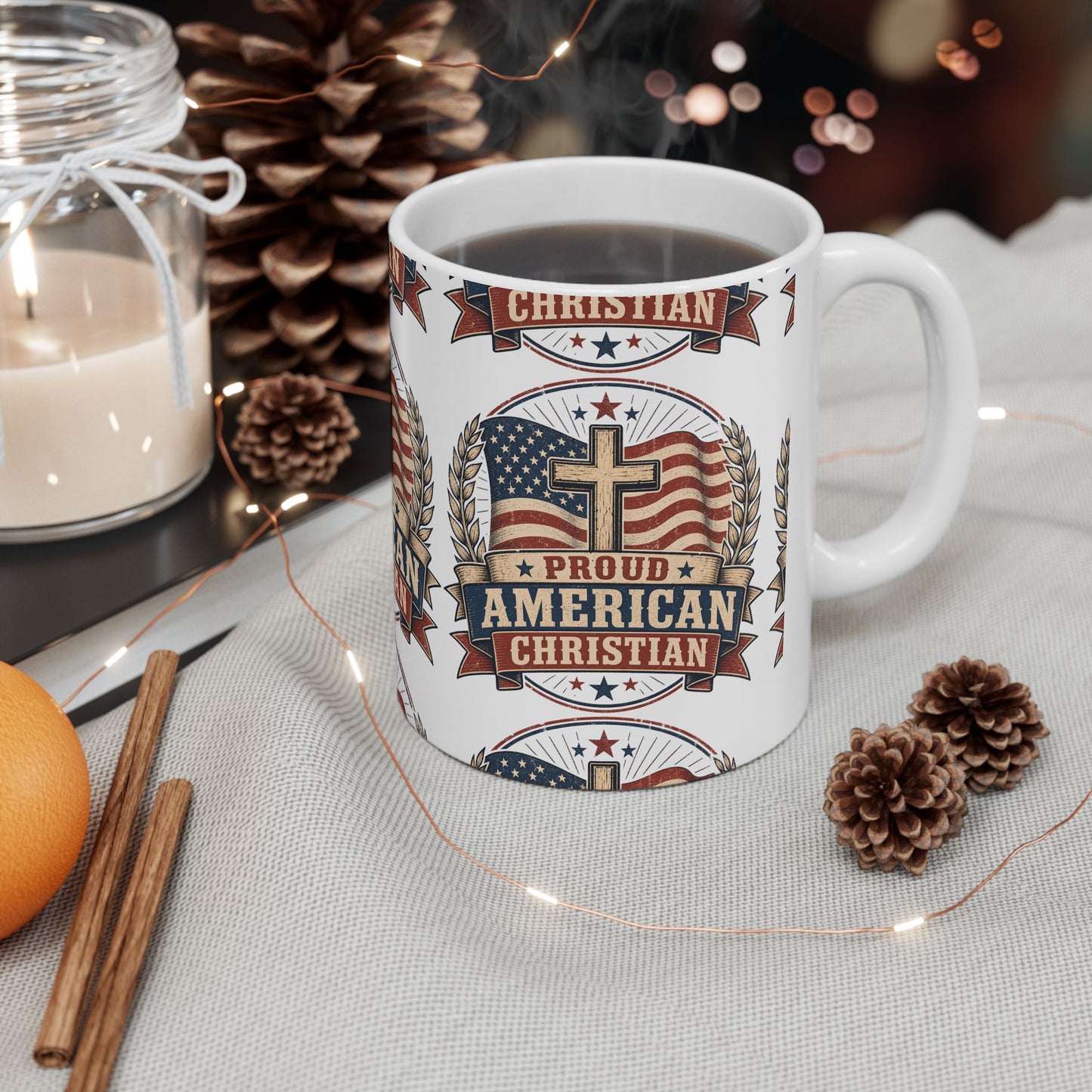 Proudly American Christian Mug — Patriotic Design