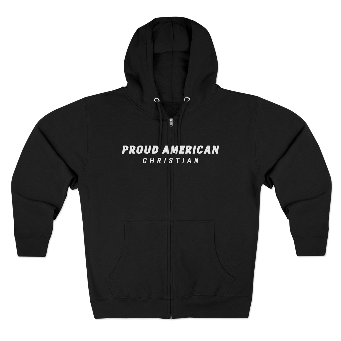 Proud American Christian Zip Hoodie — Distressed Flag Back Print