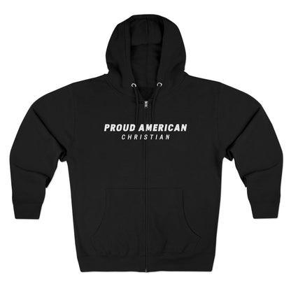 Proud American Christian Zip Hoodie — Distressed Flag Back Print