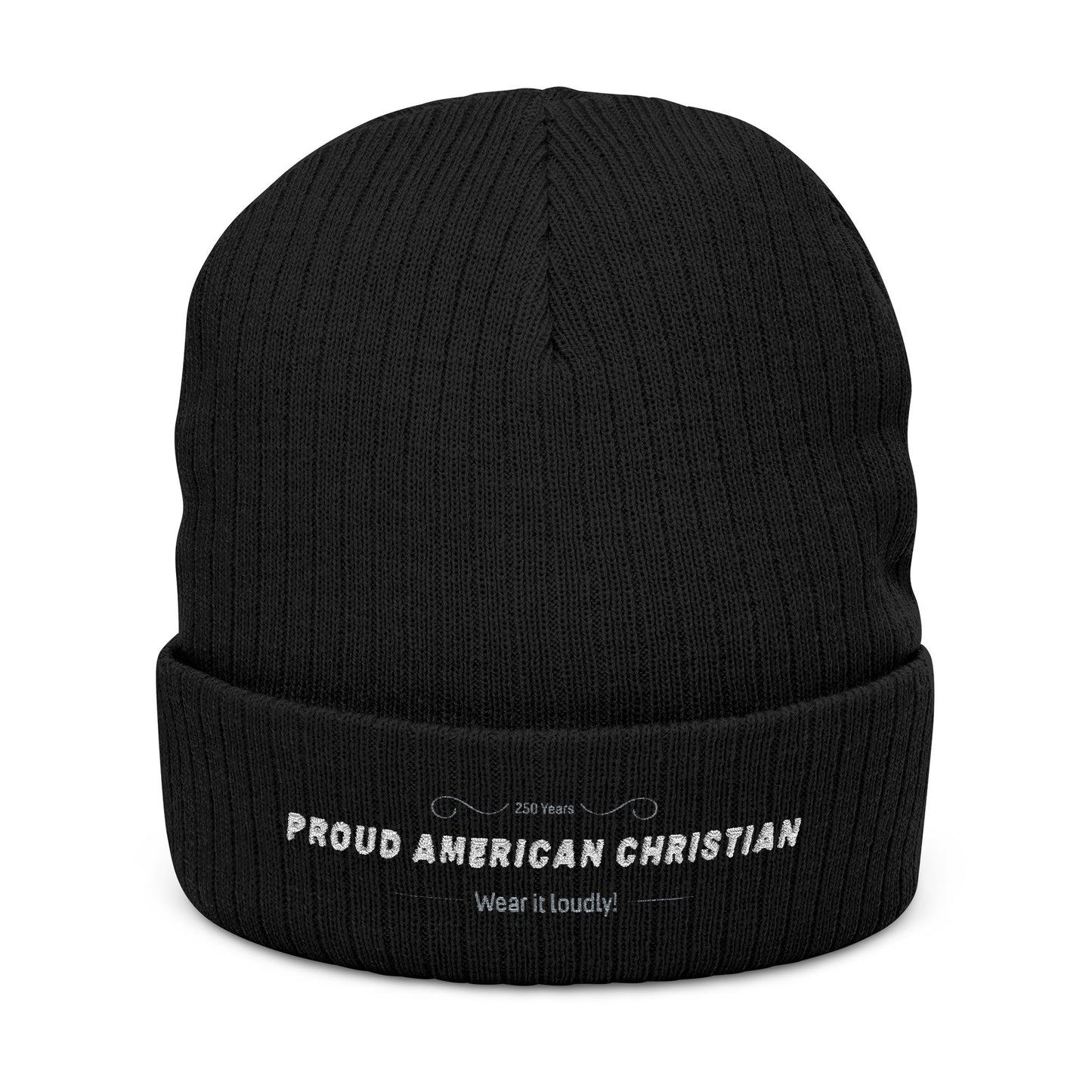 Embroidered 'Proud American Christian' Ribbed Knit Beanie