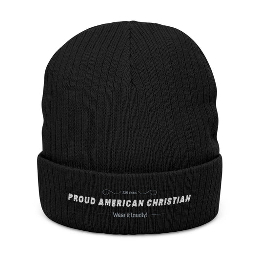 Embroidered 'Proud American Christian' Ribbed Knit Beanie