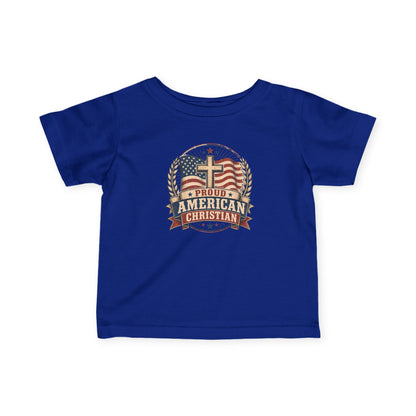 Infant Tee — "Proud American Christian" Cross & Flag Baby Shirt