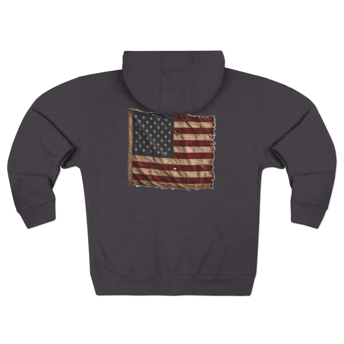 Proud American Christian Zip Hoodie — Distressed Flag Back Print