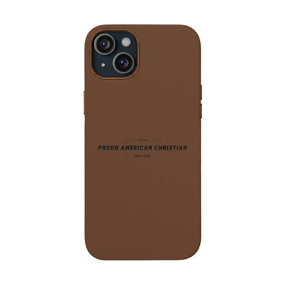 Engraved PU Leather Phone Case — "Proud American Christian" Minimalist Protective Cover