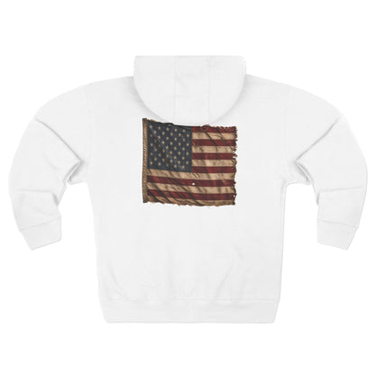 American Christian Zip Hoodie — Distressed Flag Back Print (Adults)