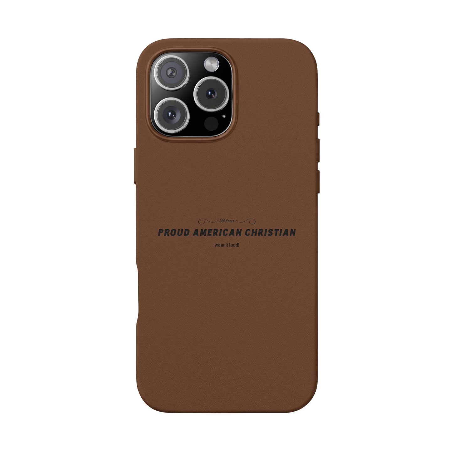Engraved PU Leather Phone Case — "Proud American Christian" Minimalist Protective Cover