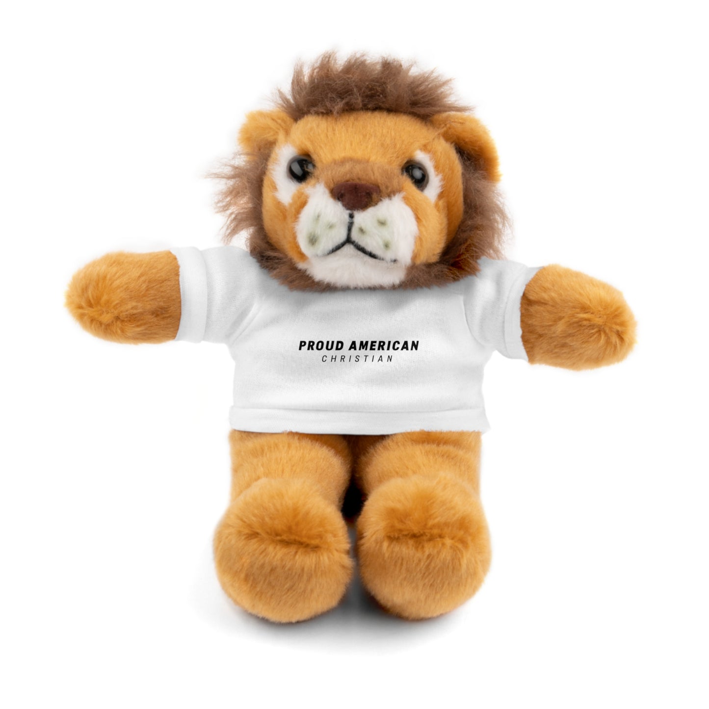 Brown Plush Teddy Bear with White Tee — 'Proud American Christian' Stuffed Animal Gift