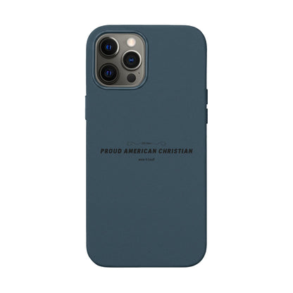 Engraved PU Leather Phone Case — "Proud American Christian" Minimalist Protective Cover