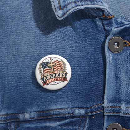 Proud American Christian Pin Button — Flag & Cross Faith Badge