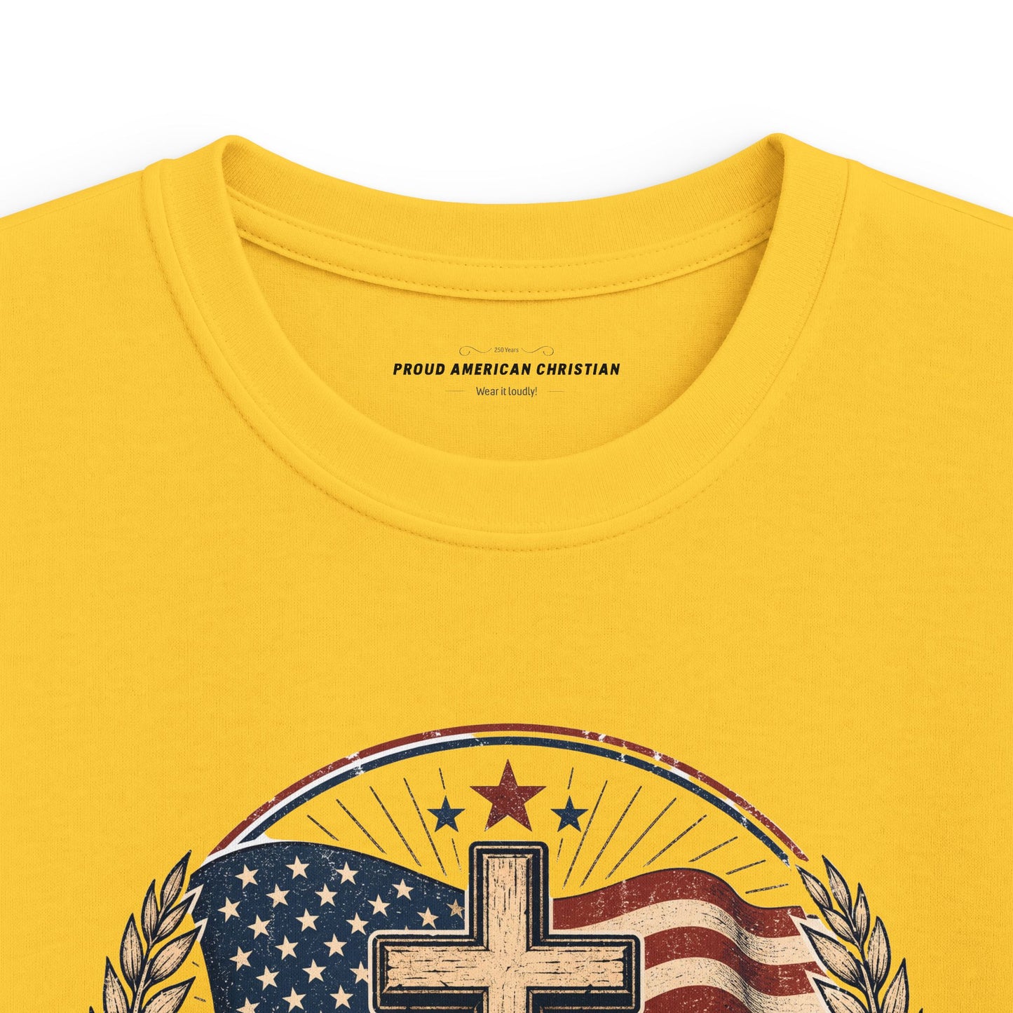 Kids Tee — Proud American Christian Flag Cross Design