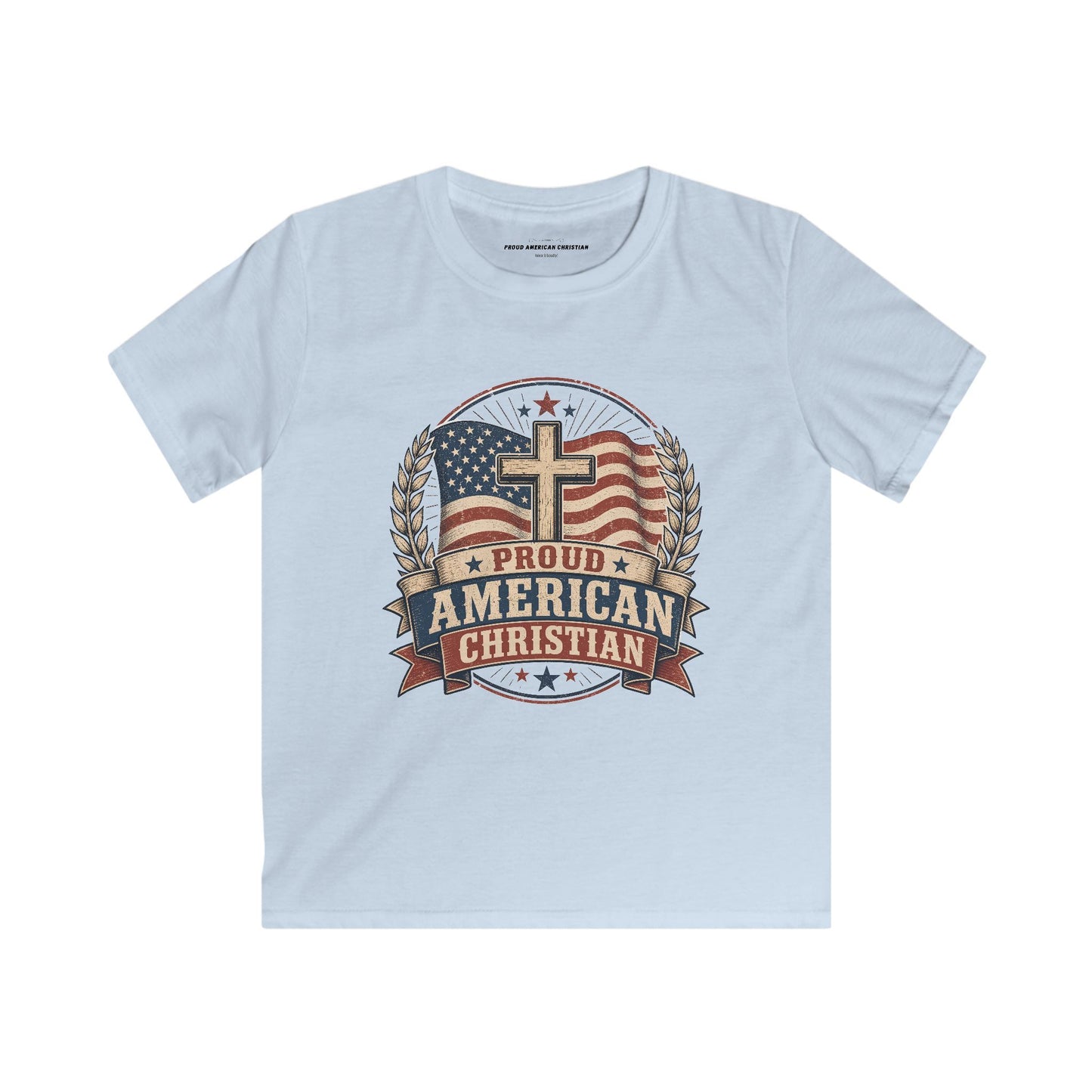 Kids Tee — Proud American Christian Flag Cross Design